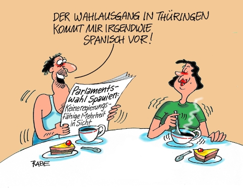 Cartoon: Parlamentswahl Spanien (medium) by RABE tagged landtagswahlen,wahlergebnisse,sachsen,brandenburg,groko,spd,cdu,rabe,ralf,böhme,cartoon,karikatur,pressezeichnung,farbcartoon,tagescartoon,arzt,doktor,csu,afd,verluste,rechte,populismus,thüringen,erfurt,bodo,ramelow,linke,mike,mohring,höcke,parlementswahlen,spanien,madrid,sozialisten,mehrheit,landtagswahlen,wahlergebnisse,sachsen,brandenburg,groko,spd,cdu,rabe,ralf,böhme,cartoon,karikatur,pressezeichnung,farbcartoon,tagescartoon,arzt,doktor,csu,afd,verluste,rechte,populismus,thüringen,erfurt,bodo,ramelow,linke,mike,mohring,höcke,parlementswahlen,spanien,madrid,sozialisten,mehrheit