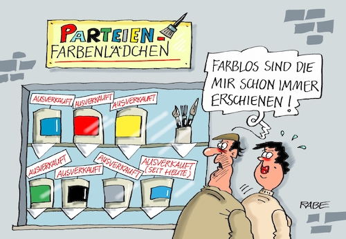 Cartoon: Parteienlandschaft (medium) by RABE tagged bundestag,bundestagssitzung,bundestagswahl,schlagabtausch,lammert,merkel,gabril,rabe,ralf,böhme,cartoon,karikatur,pressezeichnung,farbcartoon,tagescartoon,undestagssitzung,parteienlandschaft,farben,rot,grün,gelb,schwarz,blau,grau,braun,farbdosen,bundestag,bundestagssitzung,bundestagswahl,schlagabtausch,lammert,merkel,gabril,rabe,ralf,böhme,cartoon,karikatur,pressezeichnung,farbcartoon,tagescartoon,undestagssitzung,parteienlandschaft,farben,rot,grün,gelb,schwarz,blau,grau,braun,farbdosen