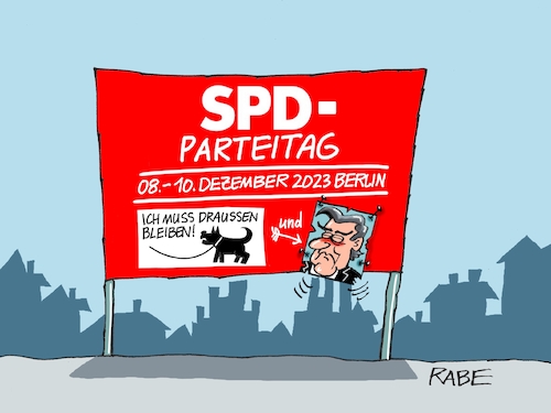 Cartoon: Parteitagsbeschluss (medium) by RABE tagged gerhard,schröder,altkanzler,spd,rabe,ralf,böhme,cartoon,karikatur,pressezeichnung,farbcartoon,tagescartoon,berlin,büro,rechtsstreit,gericht,aberkennung,entzug,bundesparteitag,dezember,ausschluss,draussenbleiber,hund,leine,transparent,aufsteller,hinweisschild,verbotsschild,putinfreund,gerhard,schröder,altkanzler,spd,rabe,ralf,böhme,cartoon,karikatur,pressezeichnung,farbcartoon,tagescartoon,berlin,büro,rechtsstreit,gericht,aberkennung,entzug,bundesparteitag,dezember,ausschluss,draussenbleiber,hund,leine,transparent,aufsteller,hinweisschild,verbotsschild,putinfreund