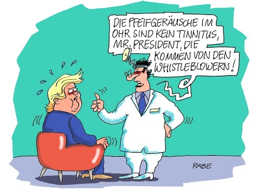 Cartoon: Pfeifgeräusche (medium) by RABE tagged trump,präsident,usa,china,handelskrieg,strafzölle,peking,rabe,ralf,böhme,cartoon,karikatur,pressezeichnung,farbcartoon,tagescartoon,whistle,whistleblower,demokraten,amtsenthebung,amtsenthebungsverfahren,ukraine,affäre,hno,hals,nasen,ohren,arzt,tinnitus,pfeifen,flöten,blasen,pfeifgeräusche,beschwerde,verschlusssache,telefonate,geheimdienste,selenskyj,vertuschung,wahlen,stimmen,einmischung,repräsentantenhaus,trump,präsident,usa,china,handelskrieg,strafzölle,peking,rabe,ralf,böhme,cartoon,karikatur,pressezeichnung,farbcartoon,tagescartoon,whistle,whistleblower,demokraten,amtsenthebung,amtsenthebungsverfahren,ukraine,affäre,hno,hals,nasen,ohren,arzt,tinnitus,pfeifen,flöten,blasen,pfeifgeräusche,beschwerde,verschlusssache,telefonate,geheimdienste,selenskyj,vertuschung,wahlen,stimmen,einmischung,repräsentantenhaus