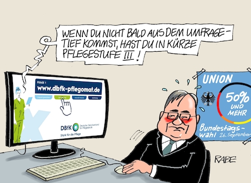 Cartoon: Pflegebedürfnis (medium) by RABE tagged bundestagswahl,wahlkampf,osten,ddr,ostbeauftragter,bundesregierung,recht,rabe,ralf,böhme,cartoon,karikatur,pressezeichnung,farbcartoon,tagescartoon,laschet,söder,voodo,nadeln,sticheleien,pflegomat,pflegestufe,pflegedienst,umfragetief,bundestagswahl,wahlkampf,osten,ddr,ostbeauftragter,bundesregierung,recht,rabe,ralf,böhme,cartoon,karikatur,pressezeichnung,farbcartoon,tagescartoon,laschet,söder,voodo,nadeln,sticheleien,pflegomat,pflegestufe,pflegedienst,umfragetief