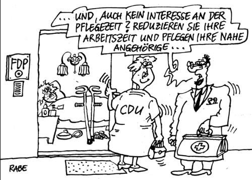 Cartoon: Pflegefälle (medium) by RABE tagged pflegezeit,arbeitszeit,pflegefall,angehörige,pfleger,cdu,fdp,familienmibnisterin,christina,schröder,bundesfamilienministerin,rabe,ralf,böhme,cartoon,karikatur,bett,krank,krücken,gehhilfe,rollator,medizin,arzt,arznei,interesse,familie,gesetz,bundesregierung,euro,krise,anspruch,beschäftigte,reduzierung,haus,wohnung,pflegezeit,arbeitszeit,pflegefall,angehörige,pfleger,cdu,fdp,familienmibnisterin,christina,schröder,bundesfamilienministerin,rabe,ralf,böhme,cartoon,karikatur,bett,krank,krücken,gehhilfe,rollator,medizin,arzt,arznei,interesse,familie,gesetz,bundesregierung,euro,krise,anspruch,beschäftigte,reduzierung,haus,wohnung