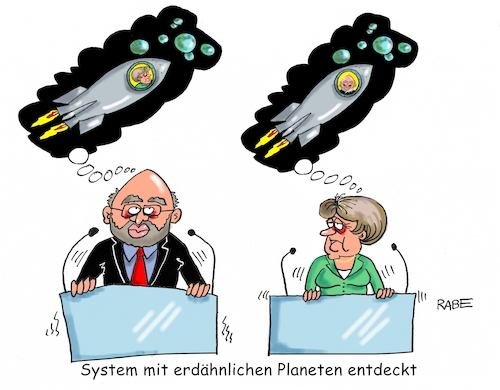 Cartoon: Planeten (medium) by RABE tagged erde,planeten,planetensystem,wahlkampf,schulz,merkel,rabe,ralf,böhme,cartoon,karikatur,pressezeichnung,farbcartoon,tagescartoon,rednerpool,rakete,mond,spd,cdu,bundestagswahl,umfrage,martin,angela,wahlsieg,erde,planeten,planetensystem,wahlkampf,schulz,merkel,rabe,ralf,böhme,cartoon,karikatur,pressezeichnung,farbcartoon,tagescartoon,rednerpool,rakete,mond,spd,cdu,bundestagswahl,umfrage,martin,angela,wahlsieg