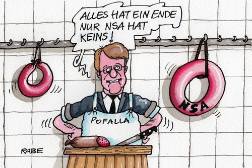 Cartoon: Pofallaende (medium) by RABE tagged abhörskandal,mettwurst,knackwurst,bratwurst,wurst,fleischerladen,metzger,fleischer,farbcartoon,pressezeichnung,karikatur,cartoon,böhme,ralf,rabe,usa,obama,ausspähaffäre,ausspähprogramm,merkel,kanzlerin,mobiltelefon,handy,cdu,pofalla,nsa,abhöraffäre,datenklau,überwachung,geheimdienste,telefone,snowden,anzapfen,nsa,pofalla,cdu,handy,mobiltelefon,kanzlerin,merkel,ausspähprogramm,ausspähaffäre,obama,usa,rabe,ralf,böhme,cartoon,karikatur,pressezeichnung,farbcartoon,fleischer,metzger,fleischerladen,wurst,bratwurst,knackwurst,mettwurst,abhörskandal,abhöraffäre,datenklau,überwachung,geheimdienste,telefone,snowden,anzapfen