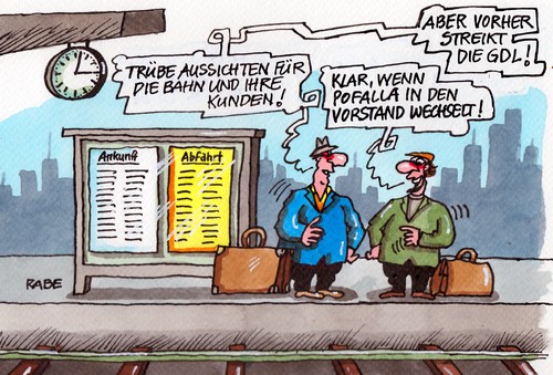 Cartoon: Pofallastreik (medium) by RABE tagged pofalla,cdu,bundesregierung,bahn,bahnvorstand,wechsel,wirtschaft,rabe,ralf,böhme,kanzleramt,kanzleramtsminister,bahnsprecher,cartoon,karikatur,pressezeichnung,farbcartoon,gewerkschaft,lok,lokführer,streik,arbeitskampf,lohn,lohnerhöhung,gehalt,arbeitsniederlegung,bahnkunden,bahnreisende,bahnsteig,verspätung,unpünktlichkeit,zugverspätung,zugausfall,pofalla,cdu,bundesregierung,bahn,bahnvorstand,wechsel,wirtschaft,rabe,ralf,böhme,kanzleramt,kanzleramtsminister,bahnsprecher,cartoon,karikatur,pressezeichnung,farbcartoon,gewerkschaft,lok,lokführer,streik,arbeitskampf,lohn,lohnerhöhung,gehalt,arbeitsniederlegung,bahnkunden,bahnreisende,bahnsteig,verspätung,unpünktlichkeit,zugverspätung,zugausfall