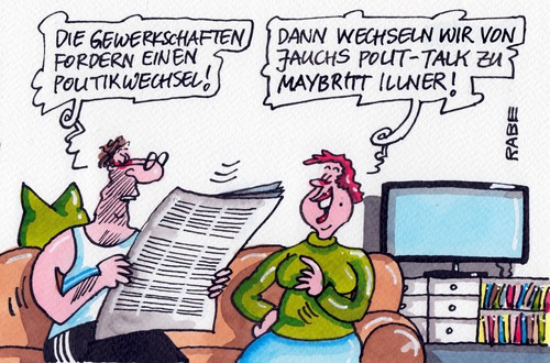 Cartoon: Politikwechsel (medium) by RABE tagged politikwechsel,gewerkschaften,verdi,streik,bundesregierung,wahl,wähler,bundestagswahl,regierungswechsel,merkel,steinbrück,cdu,spd,opposition,koalition,rabe,ralf,böhme,cartoon,karikatur,pressezeichnung,farbcartoon,tv,ehepaar,mann,frau,couch,fernseher,talk,talkshow,polittalk,jauch,illner,maischberger,forderung,bundestag,kanzlerin,macht,machtwechsel,berlin,kanzleramt,politikwechsel,gewerkschaften,verdi,streik,bundesregierung,wahl,wähler,bundestagswahl,regierungswechsel,merkel,steinbrück,cdu,spd,opposition,koalition,rabe,ralf,böhme,cartoon,karikatur,pressezeichnung,farbcartoon,tv,ehepaar,mann,frau,couch,fernseher,talk,talkshow,polittalk,jauch,illner,maischberger,forderung,bundestag,kanzlerin,macht,machtwechsel,berlin,kanzleramt