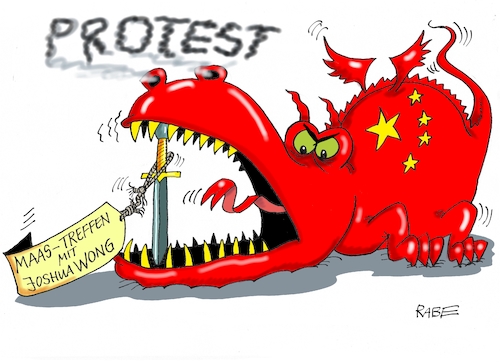 Cartoon: Protestler (medium) by RABE tagged hongkong,china,peking,heiko,maas,bild,student,aktivist,joshua,wong,rabe,ralf,böhme,cartoon,karikatur,pressezeichnung,farbcartoon,tagescartoon,aussenminister,berlin,empfang,protestnote,dampf,schwert,hongkong,china,peking,heiko,maas,bild,student,aktivist,joshua,wong,rabe,ralf,böhme,cartoon,karikatur,pressezeichnung,farbcartoon,tagescartoon,aussenminister,berlin,empfang,protestnote,dampf,schwert