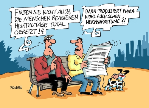 Cartoon: Pumashirt (medium) by RABE tagged puma,shirt,risse,em,fußball,frankreich,schweiz,rabe,ralf,böhme,cartoon,karikatur,pressezeichnung,farbcartoon,tagescartoon,bank,rentner,hund,menschen,nerven,nervenkostüm,puma,shirt,risse,em,fußball,frankreich,schweiz,rabe,ralf,böhme,cartoon,karikatur,pressezeichnung,farbcartoon,tagescartoon,bank,rentner,hund,menschen,nerven,nervenkostüm