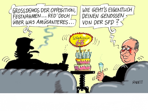 Cartoon: Putingeburtstag (medium) by RABE tagged putin,wladimir,kreml,kremlchef,moskau,geburtstag,fünfundsechzig,schröder,altkanzler,gazprom,rabe,ralf,böhme,cartoon,karikatur,pressezeichnung,farbcartoon,tagescartoon,geburtstagstorte,spd,genossen,umfragetief,wahldebakel,martin,schulz,opposition,putin,wladimir,kreml,kremlchef,moskau,geburtstag,fünfundsechzig,schröder,altkanzler,gazprom,rabe,ralf,böhme,cartoon,karikatur,pressezeichnung,farbcartoon,tagescartoon,geburtstagstorte,spd,genossen,umfragetief,wahldebakel,martin,schulz,opposition