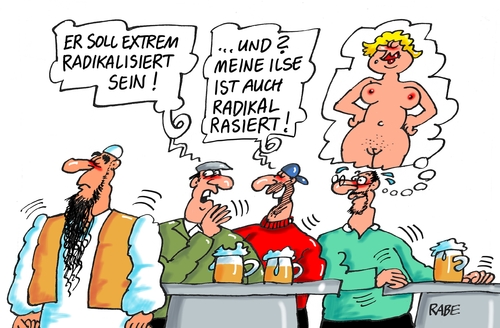 Cartoon: Radikalisierung (medium) by RABE tagged radikalisierung,islam,islamisten,terroristen,attentat,salafisten,anschlag,paris,charlie,hebdo,rabe,ralf,böhme,cartoon,karikatur,pressezeichnung,farbcartoon,tagescartoon,kneipe,bier,männer,moslem,glauben,nackte,rasur,schamhar,intimrasur,radikalisierung,islam,islamisten,terroristen,attentat,salafisten,anschlag,paris,charlie,hebdo,rabe,ralf,böhme,cartoon,karikatur,pressezeichnung,farbcartoon,tagescartoon,kneipe,bier,männer,moslem,glauben,nackte,rasur,schamhar,intimrasur