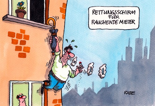 Cartoon: Raucherurteil (medium) by RABE tagged raucher,zigaretten,raucherinsel,mieter,gerichtsurteil,filterzigaretten,schirm,rettungsschirm,haus,rabe,ralf,böhme,cartoon,karikatur,pressezeichnung,farbcartoon,rettungsanker,zigarettenrauch,hochhaus,belästigung,kündigungsgrund,nachbar,kündigung,wohnung,amtsgericht,düsseldorf,treppenhaus,vermieter,geruchsbelästigung,raucher,zigaretten,raucherinsel,mieter,gerichtsurteil,filterzigaretten,schirm,rettungsschirm,haus,rabe,ralf,böhme,cartoon,karikatur,pressezeichnung,farbcartoon,rettungsanker,zigarettenrauch,hochhaus,belästigung,kündigungsgrund,nachbar,kündigung,wohnung,amtsgericht,düsseldorf,treppenhaus,vermieter,geruchsbelästigung