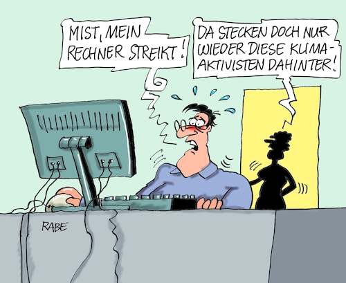 Cartoon: Rechnerstreik II (medium) by RABE tagged klimawandel,umwelt,umweltministerin,schulze,sp,klimapreis,heizung,auto,rabe,ralf,böhme,cartoon,karikatur,pressezeichnung,farbcartoon,tagescartoon,brücke,bettler,verkehr,klimaprämie,friday,for,future,klimastreik,weltklimatag,klimaschutzpaket,bundesregierung,groko,rechner,streik,gewerkschaften,schüler,klimaaktivisten,klimawandel,umwelt,umweltministerin,schulze,sp,klimapreis,heizung,auto,rabe,ralf,böhme,cartoon,karikatur,pressezeichnung,farbcartoon,tagescartoon,brücke,bettler,verkehr,klimaprämie,friday,for,future,klimastreik,weltklimatag,klimaschutzpaket,bundesregierung,groko,rechner,streik,gewerkschaften,schüler,klimaaktivisten