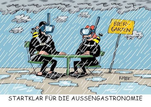 Cartoon: Regengastronomie (medium) by RABE tagged corona,bundländerkonferenz,merkel,kanzleramt,lockerungen,stufenplan,öffnungen,lockdown,shutdown,baumärkte,impfdosen,rki,fallzahlen,inzidenzwert,spahn,impfzentren,impfreihenfolge,notbremse,aussengastronomie,regen,sauwetter,außengastronomie,corona,bundländerkonferenz,merkel,kanzleramt,lockerungen,stufenplan,öffnungen,lockdown,shutdown,baumärkte,impfdosen,rki,fallzahlen,inzidenzwert,spahn,impfzentren,impfreihenfolge,notbremse,aussengastronomie,regen,sauwetter,außengastronomie