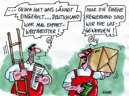 Cartoon: Regierungsexport (medium) by RABE tagged außenhandel,export,exportweltmeister,ausfuhr,wirtschaft,handel,gewerbe,china,peking,handelbeziehungen,auftragsbuch,aufträge,aufschwung,konjunktur,geweinn,euro,krise,wirtschaftsminister,rösler,fdp,kanzlerin,merkel,cdu,bundesregierung,weltmeister,außenhandel,export,exportweltmeister,ausfuhr,wirtschaft,handel,gewerbe,peking,china