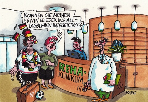 Cartoon: Reha (medium) by RABE tagged reha,klinik,eingliederung,arzt,patient,fussball,fussballweltmeisterschaft,wm,brasilien,argentinien,deutschland,löw,bundestrainer,nationalelf,endspiel,finale,rio,merkel,ehrengäste,ehrentribüne,rabe,ralf,böhme,cartoon,karikatur,pressezeichnung,farbcartoon,tagescartoon,stadion,tor,pokal,reception,gäste,alltag,allagsleben,rehakur,kurgast,reha,klinik,eingliederung,arzt,patient,fussball,fussballweltmeisterschaft,wm,brasilien,argentinien,deutschland,löw,bundestrainer,nationalelf,endspiel,finale,rio,merkel,ehrengäste,ehrentribüne,rabe,ralf,böhme,cartoon,karikatur,pressezeichnung,farbcartoon,tagescartoon,stadion,tor,pokal,reception,gäste,alltag,allagsleben,rehakur,kurgast