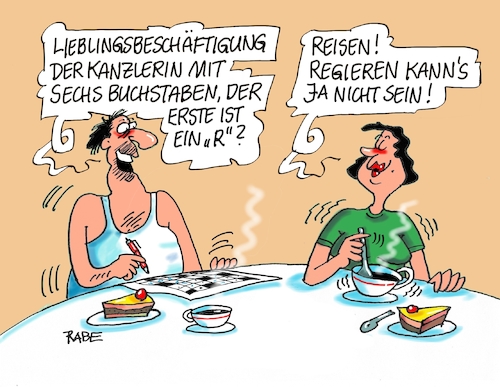 Cartoon: Reiselustiges (medium) by RABE tagged merkel,kanzlerin,reisen,auslandsbesuche,staatsbesuche,china,usa,frankreich,rabe,ralf,böhme,cartoon,karikatur,pressezeichnung,farbcartoon,tagescartoon,putin,trump,ehepaar,kaffeetrinken,kreuzworträtsel,lösung,merkel,kanzlerin,reisen,auslandsbesuche,staatsbesuche,china,usa,frankreich,rabe,ralf,böhme,cartoon,karikatur,pressezeichnung,farbcartoon,tagescartoon,putin,trump,ehepaar,kaffeetrinken,kreuzworträtsel,lösung