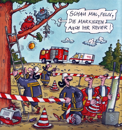 Cartoon: Rettungsaktion (medium) by RABE tagged rettungsaktion,rettungsdienst,rettungsstelle,feuerwehr,feuerwehrleute,kameraden,sanitäter,notarzt,krankenwagen,trage,firstresponder,erste,hilfe,absperrband,leiter,drehleiter,notarztkoffer,absperrkegel,baum,sicherungsseil,schutzhelm,katzen,katze,kater,fell,maus,kletterkünstler,angst,katzenfell,katzenklo,kratzbaum,katzenkäfig,katzenbox,tragebox,transportbox,männer,tierarzt,einsatzfahrzeug,führungsseil,netz,kescher,revier,markierung,rettungsaktion,rettungsdienst,rettungsstelle,feuerwehr,feuerwehrleute,kameraden,trage,krankenwagen,notarzt,sanitäter,katze,hilfe