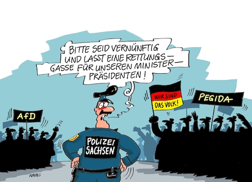 Cartoon: Rettungsgasse (medium) by RABE tagged chemnitz,sachsen,dresden,ministerpräsident,kretschmer,cdu,demo,aufmarsch,gewalt,rechte,afd,pegida,polizei,rabe,ralf,böhme,cartoon,karikatur,pressezeichnung,farbcartoon,tagescartoon,rettung,rettungsgasse,polizeigewerkschaft,wasserwerfer,bürger,chemnitz,sachsen,dresden,ministerpräsident,kretschmer,cdu,demo,aufmarsch,gewalt,rechte,afd,pegida,polizei,rabe,ralf,böhme,cartoon,karikatur,pressezeichnung,farbcartoon,tagescartoon,rettung,rettungsgasse,polizeigewerkschaft,wasserwerfer,bürger