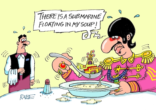 Cartoon: Ringo feiert (medium) by RABE tagged beatles,drummer,ringo,starr,geburtstag,rabe,ralf,böhme,cartoon,karikatur,pressezeichnung,farbcartoon,tagescartoon,beat,pop,suppe,kellner,unterseeboot,yellow,submarine,beatles,drummer,ringo,starr,geburtstag,rabe,ralf,böhme,cartoon,karikatur,pressezeichnung,farbcartoon,tagescartoon,beat,pop,suppe,kellner,unterseeboot,yellow,submarine