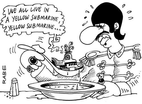 Cartoon: Ringo mit Submarine (medium) by RABE tagged yellow,submarine,ringo,suppe,beatles,unterseeboot,löffel,auslöffeln,suppenteller,hitparade,popmusik,beatband,liverpool,pilzköpfe,single,charts,lp,vinyl,langspielplatte,uniformjacke,sergeant,pepper,ringe,salzstreuer