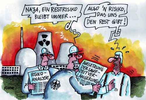 Cartoon: Risikorest (medium) by RABE tagged retsrisiko,risiko,japan,fukushima,umweltkatastrophe,bundesregierung,kanzlerin,merkel,umweltminister,röttgen,cdu,gabriel,spd,opposition,euro,krise,kabinett,sondersitzung,risikoanalyse,laufzeitverlängerung,laufzeitverkürzung,kernenergie,atomlobby,kernkraftwerk,reaktor,reaktorblock,brennelemente,brennstäbe,kühlsystem,plutonium,kernschmelze,gau,supergau,kraftwerkbetreiber,rest,bürger,atommeiler,männer,schornstein,radioaktive,wolke,atomunfall,japan,katastrophe,akw,atomkraftwerk,atomkraft,fukushima