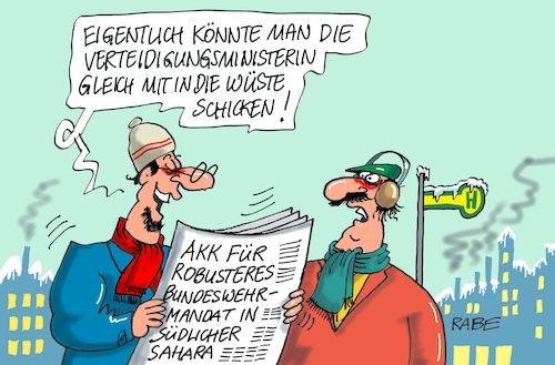 Cartoon: Robuster Wüsteneinsatz (medium) by RABE tagged groko,union,cdu,csu,spd,merkel,akk,berlin,bundesregierung,befragung,rabe,ralf,böhme,cartoon,karikatur,pressezeichnung,farbcartoon,tagescartoon,prügelei,halbzeit,halbzeitbilanz,verteidigungsministerin,is,wüste,wüsteneinsatz,sahara,armee,bundeswehr,auslandseinsatz,soldaten,frankreich,mandat,robust,groko,union,cdu,csu,spd,merkel,akk,berlin,bundesregierung,befragung,rabe,ralf,böhme,cartoon,karikatur,pressezeichnung,farbcartoon,tagescartoon,prügelei,halbzeit,halbzeitbilanz,verteidigungsministerin,is,wüste,wüsteneinsatz,sahara,armee,bundeswehr,auslandseinsatz,soldaten,frankreich,mandat,robust