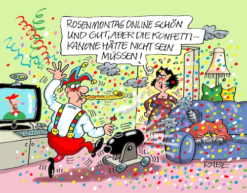 Cartoon: ROMO online (medium) by RABE tagged fasching,karneval,rosenmontag,konfetti,konfettikanone,narren,narrenkappe,elferrat,rosenmontagszug,rabe,ralf,böhme,cartoon,karikatur,pressezeichnung,farbcartoon,tagescartoon,luftschlange,luftballon,pappnase,bütt,wohnzimmer,fasching,karneval,rosenmontag,konfetti,konfettikanone,narren,narrenkappe,elferrat,rosenmontagszug,rabe,ralf,böhme,cartoon,karikatur,pressezeichnung,farbcartoon,tagescartoon,luftschlange,luftballon,pappnase,bütt,wohnzimmer