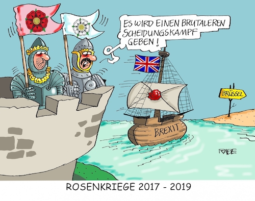 Cartoon: Rosenkriege (medium) by RABE tagged rosenkriege,haus,york,lancaster,england,brexit,may,eu,brüssel,austritt,brief,london,eurozone,rabe,ralf,böhme,cartoon,karikatur,pressezeichnung,farbcartoon,tagescartoon,ritter,rüstung,schiff,insel,inselreich,scheidung,scheidungskrieg,rosenkriege,haus,york,lancaster,england,brexit,may,eu,brüssel,austritt,brief,london,eurozone,rabe,ralf,böhme,cartoon,karikatur,pressezeichnung,farbcartoon,tagescartoon,ritter,rüstung,schiff,insel,inselreich,scheidung,scheidungskrieg