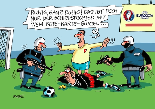 Cartoon: Rote Karte (medium) by RABE tagged fußball,em,paris,nationalelf,löw,reus,ruby,brandt,bellarabi,rabe,ralf,böhme,cartoon,karikatur,pressezeichnung,farbcartoon,tagescartoo,auswahl,kader,terror,anschläge,is,sprengstoffgürtel,schiedsrichter,rote,karte,arschkarte,fußball,em,paris,nationalelf,löw,reus,ruby,brandt,bellarabi,rabe,ralf,böhme,cartoon,karikatur,pressezeichnung,farbcartoon,tagescartoo,auswahl,kader,terror,anschläge,is,sprengstoffgürtel,schiedsrichter,rote,karte,arschkarte