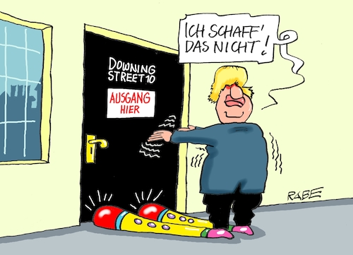 Cartoon: Rückzug (medium) by RABE tagged boris,johnson,premier,london,downing,street,ausgang,rücktritt,clown,schuhe,tür,clownsschuhe,rabe,ralf,böhme,cartoon,karikatur,pressezeichnung,farbcartoon,tagescartoon,liz,trus,premierministerin,boris,johnson,premier,london,downing,street,ausgang,rücktritt,clown,schuhe,tür,clownsschuhe,rabe,ralf,böhme,cartoon,karikatur,pressezeichnung,farbcartoon,tagescartoon,liz,trus,premierministerin