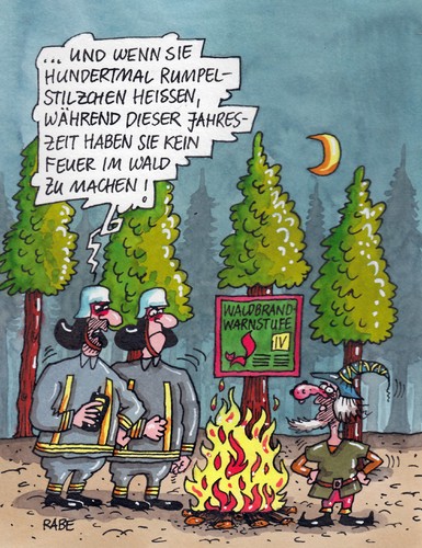 Cartoon: Rumpelstilzchen (medium) by RABE tagged rumpelstilzchen,märchen,gebrüder,grimm,hausmärchen,wald,lagerfeuer,dunkelheit,waldbrandgefahr,waldbrandwarnstufe,sommer,hitze,feuer,rabe,ralf,böhme,cartoon,karikatur,pressezeichnung,farbcartoon,feuerwehr,feuerwache,kameraden,löscheinsatz,wasser,feuermelder,brandherd,brandbekämpfung,hydrant,rumpelstilzchen,märchen,gebrüder,grimm,hausmärchen,wald,lagerfeuer,dunkelheit,waldbrandgefahr,waldbrandwarnstufe,sommer,hitze,feuer,rabe,ralf,böhme,cartoon,karikatur,pressezeichnung,farbcartoon,feuerwehr,feuerwache,kameraden,löscheinsatz,wasser,feuermelder,brandherd,brandbekämpfung,hydrant