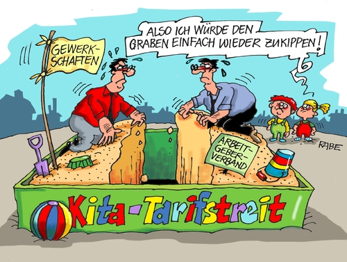 Cartoon: Sandkastengräben (medium) by RABE tagged kita,kitastreit,streik,gewerkschaften,schlichter,tarifangebot,schlichterspruch,arbeitgeberverband,verdi,gew,kindergarten,streikaufruf,einigung,rabe,ralf,böhme,cartoon,karikatur,pressezeichnung,farbcartoon,tagescartoon,sandkasten,spiele,kinder,graben,schaufel,förmchen,eimer,kindertagesstätte,elternerzieherinnen,gehaltserhöhung,lohnforderung,kita,kitastreit,streik,gewerkschaften,schlichter,tarifangebot,schlichterspruch,arbeitgeberverband,verdi,gew,kindergarten,streikaufruf,einigung,rabe,ralf,böhme,cartoon,karikatur,pressezeichnung,farbcartoon,tagescartoon,sandkasten,spiele,kinder,graben,schaufel,förmchen,eimer,kindertagesstätte,elternerzieherinnen,gehaltserhöhung,lohnforderung