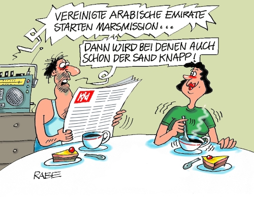 Cartoon: Sandknappheit (medium) by RABE tagged vereinigte,arabische,emirate,araber,sand,wüste,streusand,knappheit,rabe,ralf,böhme,cartoon,karikatur,pressezeichnung,farbcartoon,tagescartoon,wüstensand,kamele,bauen,bausand,mars,weltall,marsmission,all,himmelskörper,marsianer,vereinigte,arabische,emirate,araber,sand,wüste,streusand,knappheit,rabe,ralf,böhme,cartoon,karikatur,pressezeichnung,farbcartoon,tagescartoon,wüstensand,kamele,bauen,bausand,mars,weltall,marsmission,all,himmelskörper,marsianer