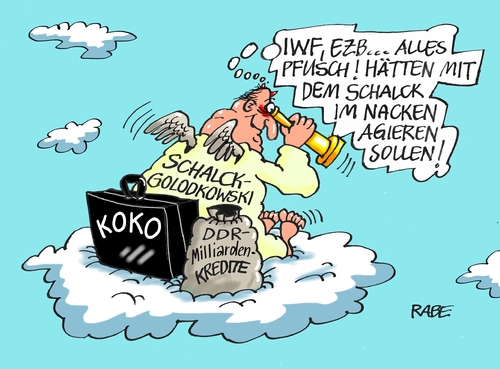 Cartoon: Schalck nochmal (medium) by RABE tagged schalk,golodkowski,devisenbeschaffer,milliardenkredit,ddr,strauss,griechenland,pleite,rabe,ralf,böhme,cartoon,karikatur,pressezeichnung,farbcartoon,tagescartoon,varoufakis,tsipras,athen,eu,schalk,golodkowski,devisenbeschaffer,milliardenkredit,ddr,strauss,griechenland,pleite,rabe,ralf,böhme,cartoon,karikatur,pressezeichnung,farbcartoon,tagescartoon,varoufakis,tsipras,athen,eu