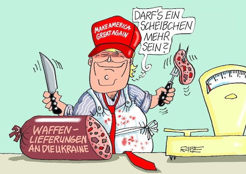 Cartoon: Scheibchenweise (medium) by RABE tagged trump,kanada,gipfel,gipfeltreffen,staatschefs,rabe,ralf,böhme,cartoon,karikatur,pressezeichnung,farbcartoon,tagescartoon,gespenst,geist,angst,donald,usa,ukraine,ukrainekrieg,putin,selenskyj,waffen,waffenlieferung,reichweite,raketen,fleicher,metzger,waage,wurst,scheibe,scheibchen,trump,kanada,gipfel,gipfeltreffen,staatschefs,rabe,ralf,böhme,cartoon,karikatur,pressezeichnung,farbcartoon,tagescartoon,gespenst,geist,angst,donald,usa,ukraine,ukrainekrieg,putin,selenskyj,waffen,waffenlieferung,reichweite,raketen,fleicher,metzger,waage,wurst,scheibe,scheibchen
