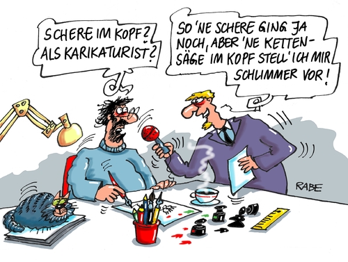 Cartoon: Schere im Kopf (medium) by RABE tagged scher,kettensäge,kopf,karikaturist,cartoon,cartoonist,paris,charlie,hebdo,redaktion,anschläge,terroristen,sprengstoff,redakteure,satire,pressefreiheit,rabe,ralf,böhme,tagescartoon,pressezeichnung,journalist,zeichenfeder,scher,kettensäge,kopf,karikaturist,cartoon,cartoonist,paris,charlie,hebdo,redaktion,anschläge,terroristen,sprengstoff,redakteure,satire,pressefreiheit,rabe,ralf,böhme,tagescartoon,pressezeichnung,journalist,zeichenfeder