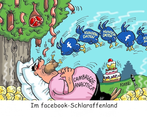 Cartoon: Schlaraffenland (medium) by RABE tagged facebook,internet,datenhandel,user,brüder,grimm,märchen,schlaraffenland,cambridge,analysefirmen,wahlkampf,kundendaten,facebook,internet,datenhandel,user,brüder,grimm,märchen,schlaraffenland,cambridge,analysefirmen,wahlkampf,kundendaten