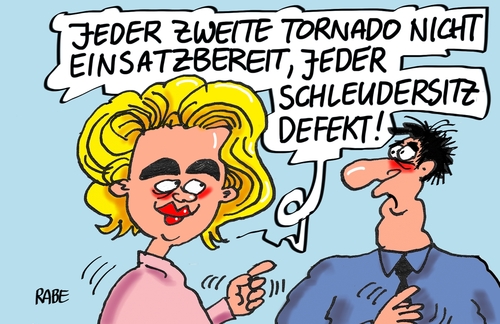 Cartoon: Schleudersitz (medium) by RABE tagged rabe,luftangriffe,stellungen,is,syrien,alianz,kampfflieger,tornadojet,jagdflieger,tornado,verteidigungsministerin,soldaten,bundeswehr,leyen,der,von,tagescartoon,farbcartoon,pressezeichnung,karikatur,cartoon,böhme,ralf