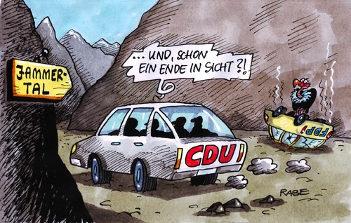 Cartoon: Schluchtenheuler (medium) by RABE tagged bundesregierung,kanzlerin,merkel,cdu,csu,koalition,schwarzgelb,landtagswahl,nrw,röttgen,kraft,spd,niederlage,wahlniederlage,wahlergebnis,merkelregierung,politbarometer,beliebtheitsskala,tal,jammertal,schlucht,auto,pkw,liberale,fdp,geier,aasgeier,jammerlappen,bundesregierung,kanzlerin,merkel,koalition,landtagswahl,röttgen,nrw