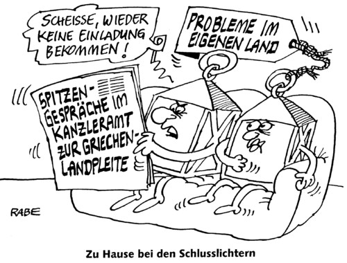 Cartoon: Schlußlichter (medium) by RABE tagged bundesregierung,kanzleramt,kanzlerin,merkel,cdu,finanzchefs,finanzminister,schäuble,banker,bankenchefs,euro,eurokrise,rettungsschirm,griechenland,schuldenkrise,eurorettung,ackerman,spitzengespräch,griechenlandpleite,kredit,raten,abzahlung,einladung,scheisse,probleme,inland,börse,schlusslicht,laterne,rotlicht,bundesregierung,kanzleramt,kanzlerin,merkel,cdu,finanzchefs,finanzminister,schäuble,banker,bankenchefs,rettungsschirm,griechenland