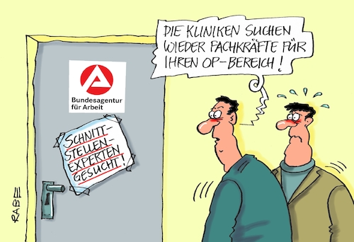 Cartoon: Schnittstellenexperte (medium) by RABE tagged ärzte,ärztemangel,fachkräftemangel,mediziner,kliniken,klinikpersonal,streik,gesundheitsminister,gesundheitspolitik,rabe,ralf,böhme,cartoon,karikatur,pressezeichnung,farbcartoon,tagescartoon,arbeitsamt,stellenausschreibung,stellenangebot,experten,schnittstellenexperte,ärzte,ärztemangel,fachkräftemangel,mediziner,kliniken,klinikpersonal,streik,gesundheitsminister,gesundheitspolitik,rabe,ralf,böhme,cartoon,karikatur,pressezeichnung,farbcartoon,tagescartoon,arbeitsamt,stellenausschreibung,stellenangebot,experten,schnittstellenexperte