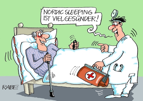 Cartoon: Schönheitsschlaf (medium) by RABE tagged arzt,patient,schlaf,nordic,walking,sleeping,rabe,ralf,böhme,cartoon,karikatur,pressezeichnung,farbcartoon,tagescartoon,bett,doktor,hausarzt,schönheitsschlaf,stöcke,arzt,patient,schlaf,nordic,walking,sleeping,rabe,ralf,böhme,cartoon,karikatur,pressezeichnung,farbcartoon,tagescartoon,bett,doktor,hausarzt,schönheitsschlaf,stöcke