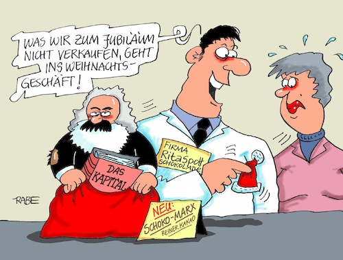 Cartoon: Schokoladenkapital (medium) by RABE tagged karl,marx,trier,kapital,manifest,kommunismus,jubiläum,kapitalismus,arbeiterklasse,mohr,rabe,ralf,böhme,cartoon,karikatur,pressezeichnung,farbcartoon,tagescartoon,schokolade,schokoweihnachtsmann,hohlkörper,weihnachten,karl,marx,trier,kapital,manifest,kommunismus,jubiläum,kapitalismus,arbeiterklasse,mohr,rabe,ralf,böhme,cartoon,karikatur,pressezeichnung,farbcartoon,tagescartoon,schokolade,schokoweihnachtsmann,hohlkörper,weihnachten