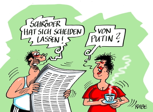 Cartoon: Schröder Scheidung (medium) by RABE tagged altkanzler,exkanzler,gerhard,schröder,köpf,scheidung,spd,ehe,ehepaar,hannover,rabe,ralf,böhme,cartoon,karikatur,pressezeichnung,farbcartoon,tagescartoon,putin,kremlchef,moskau,männerfreundschaft,gazprom,putinversteher,altkanzler,exkanzler,gerhard,schröder,köpf,scheidung,spd,ehe,ehepaar,hannover,rabe,ralf,böhme,cartoon,karikatur,pressezeichnung,farbcartoon,tagescartoon,putin,kremlchef,moskau,männerfreundschaft,gazprom,putinversteher