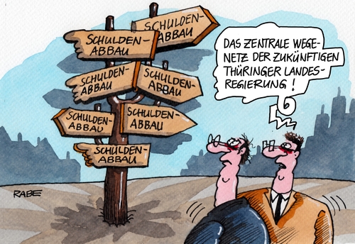 Cartoon: Schulden (medium) by RABE tagged schulden,schuldenabbau,haushalt,landeshaushalt,landespolitik,finanzminister,thüringen,landtagswahl,rabe,ralf,böhme,cartoon,karikatur,pressezeichnung,farbcartoon,tagescartoon,wegweiser,ramelow,lieberknecht,bausewein,spd,linke,grüne,cdu,schulden,schuldenabbau,haushalt,landeshaushalt,landespolitik,finanzminister,thüringen,landtagswahl,rabe,ralf,böhme,cartoon,karikatur,pressezeichnung,farbcartoon,tagescartoon,wegweiser,ramelow,lieberknecht,bausewein,spd,linke,grüne,cdu