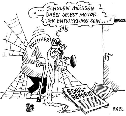 Cartoon: Schulreform (medium) by RABE tagged schulreform,motor,politiker,bundesregierung,bildungsministerium,bildungsminister,schule,bildung,lehrer,minister,beamte,euro,krise,schüler,unterricht,hochschule,realschule,abgeordnete,opposition,koalition,hörrohe,rentner,gebiss,spinnweben,gehstock,krücke,bart,greis,politikergeschwätz,hochschulreform,bildungsnotstand,lehrermangel,pisatest,pisastudie,iglu,bildungsstandards,stundenausfall,schulreform,motor,politiker,bundesregierung,bildungsministerium,bildungsminister,schule,bildung,lehrer,krise,schüler,unterricht,beamte,minister,realschule,hochschule