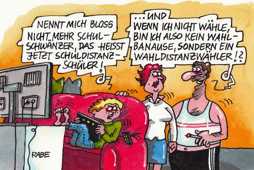 Cartoon: Schulschwänzer (medium) by RABE tagged schule,schüler,lehrer,bildung,bildungswesen,bildungsministerium,bildungsministerin,schulklasse,unterricht,lehrerzimmer,rabe,ralf,böhme,cartoon,karikatur,pressezeichnung,farbcartoon,familie,eltern,schulranzen,schulverweigerer,schuldistanzschüler,distanz,faulenzer,tv,tablet,smartphone,couch,vater,mutter,elternsprechstunde,schule,schüler,lehrer,bildung,bildungswesen,bildungsministerium,bildungsministerin,schulklasse,unterricht,lehrerzimmer,rabe,ralf,böhme,cartoon,karikatur,pressezeichnung,farbcartoon,familie,eltern,schulranzen,schulverweigerer,schuldistanzschüler,distanz,faulenzer,tv,tablet,smartphone,couch,vater,mutter,elternsprechstunde