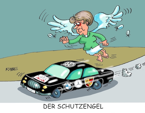 Cartoon: Schutzengel II (medium) by RABE tagged merkel,autoindustrie,kanzlerin,cdu,automobilmesse,schutzengel,kartellabsprachen,automafia,rabe,ralf,böhme,cartoon,karikatur,pressezeichnung,farbcartoon,tagescartoon,audi,automobilindustrie,verbraucher,porsche,daimler,bmw,vw,merkel,autoindustrie,kanzlerin,cdu,automobilmesse,schutzengel,kartellabsprachen,automafia,rabe,ralf,böhme,cartoon,karikatur,pressezeichnung,farbcartoon,tagescartoon,audi,automobilindustrie,verbraucher,porsche,daimler,bmw,vw