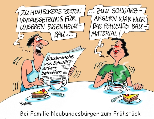 Cartoon: Schwarzarbeit am Bau (medium) by RABE tagged baubranche,bauboom,schwarzarbeit,betrafung,ausländer,menschenhandel,rabe,ralf,böhme,cartoon,karikatur,pressezeichnung,farbcartoon,tagescartoon,frühstück,frühstückstisch,ddr,honecker,eigenheim,handwerker,beziehungen,baumaterialien,engpass,baubranche,bauboom,schwarzarbeit,betrafung,ausländer,menschenhandel,rabe,ralf,böhme,cartoon,karikatur,pressezeichnung,farbcartoon,tagescartoon,frühstück,frühstückstisch,ddr,honecker,eigenheim,handwerker,beziehungen,baumaterialien,engpass