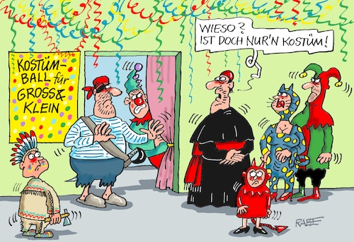 Cartoon: Sexuelle Übergriffe (medium) by RABE tagged karneval,fasching,karnevalsaison,saisonbeginn,narren,karnevalisten,feier,rabe,ralf,böhme,cartoon,karikatur,pressezeichnung,farbcartoon,tagescartoon,bundesregierung,ampelkoalition,ampel,narrenfreiheit,familienfeier,familienfasching,kostümball,einlass,luftschlangen,missbrauch,missbrauchsskandal,kirche,priester,pfarrer,kardinal,katholiken,teufel,indianer,seeräuber,clown,karneval,fasching,karnevalsaison,saisonbeginn,narren,karnevalisten,feier,rabe,ralf,böhme,cartoon,karikatur,pressezeichnung,farbcartoon,tagescartoon,bundesregierung,ampelkoalition,ampel,narrenfreiheit,familienfeier,familienfasching,kostümball,einlass,luftschlangen,missbrauch,sex,missbrauchsskandal,kirche,priester,pfarrer,kardinal,katholiken,teufel,indianer,seeräuber,clown